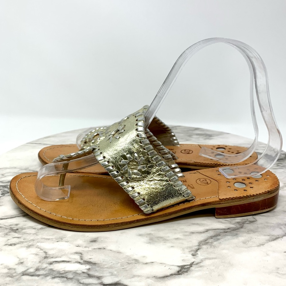 Medici Medallion Whip-Stitch Sandal 37 Metallic Bohemian Southern Belle Preppy - Picture 3 of 12